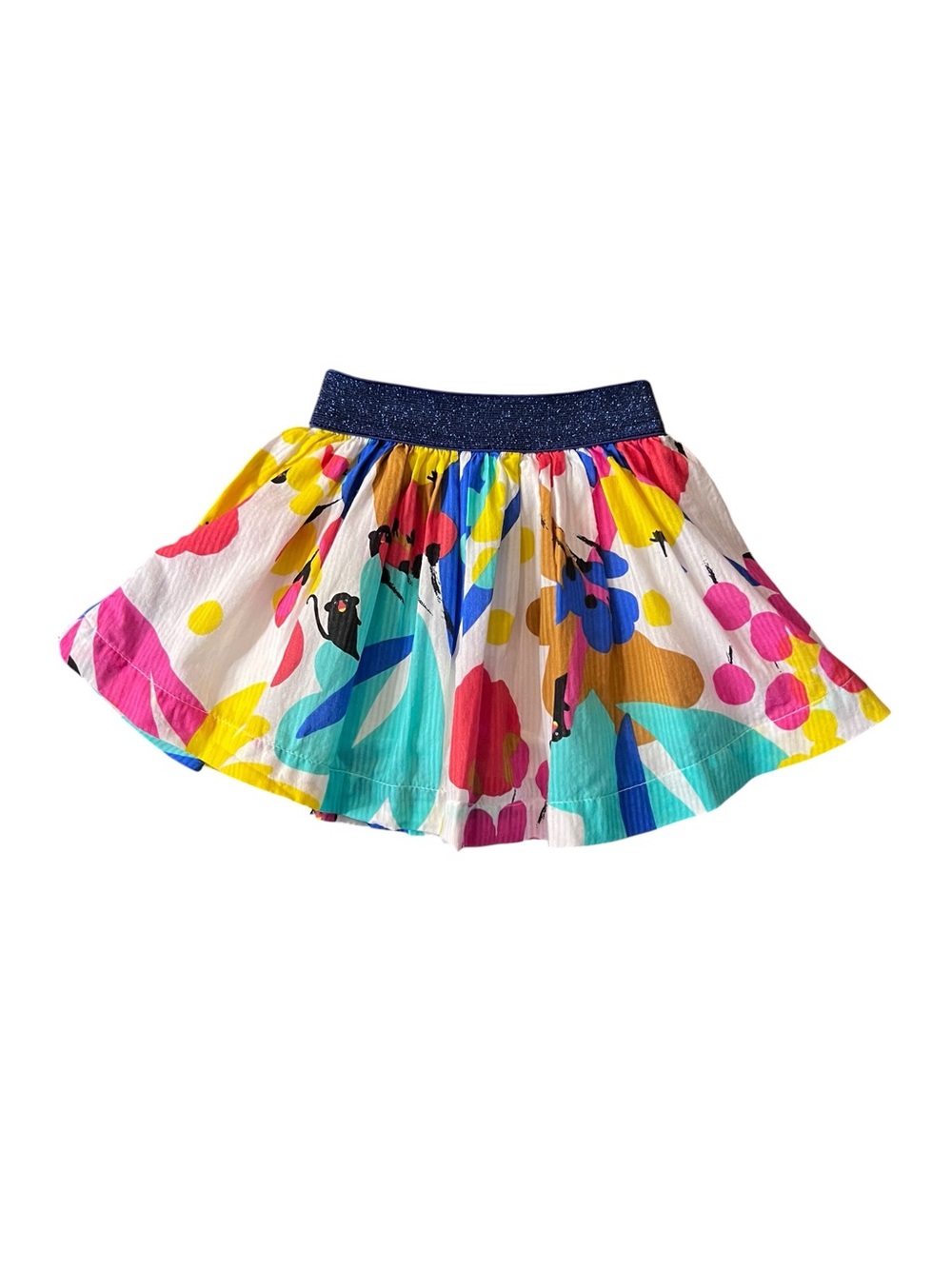 Catimini Girls' Multicolor Abstract Print Skirt with Navy Glitter Waistband